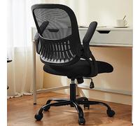 Sweetcrispy Sedia da scrivania per computer da ufficio, ergonomica, con schienale medio, girevole, con ruote, comodo supporto lombare, comodi braccioli ribaltabili per casa, camera da letto, studio