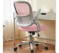 Sweetcrispy Sedia da scrivania per computer per casa e ufficio, ergonomica, con schienale medio, girevole, con ruote, comodo supporto lombare, comodi braccioli ribaltabili, per camera da letto, studio
