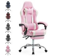 Sweetcrispy Sedia da scrivania per videogiochi, ergonomica, con poggiapiedi e comodo supporto lombare, in pelle PU, con poggiatesta, colore: rosa