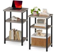 Sweetcrispy Set di 2 tavolini a 3 ripiani, tavolino con piedini regolabili, piccolo comodino salvaspazio per camera da letto, soggiorno, ufficio, grigio