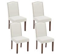 Sweetcrispy Set di 4 sedie da pranzo imbottite in tessuto, sedie da cucina, sala da pranzo moderne di fascia alta, con finiture a chiodo e gambe in legno, per camera da letto, soggiorno, beige