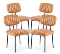 Sweetcrispy Set di 4 sedie da pranzo, imbottite, moderne, stile metà secolo, per cucina, sala da pranzo, con seduta in ecopelle e gambe in metallo, per cucina e soggiorno, colore: marrone
