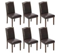 Sweetcrispy Set di 6 sedie da pranzo, imbottite in pelle, sedie da cucina, sala da pranzo, moderne, di fascia alta, con bordo a chiodo e gambe in legno, per camera da letto, soggiorno, marrone