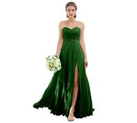 Sweetheart senza spalline abiti da damigella d'onore con fessura lungo chiffon volant abito ospite di nozze A-Line formale partito abiti da ballo, Verde smeraldo, 50 Più