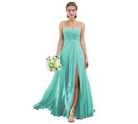 Sweetheart senza spalline abiti da damigella d'onore con fessura lungo chiffon volant abito ospite di nozze A-Line formale partito abiti da ballo, Turchese, 50 Più