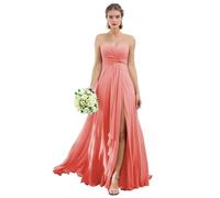 Sweetheart senza spalline abiti da damigella d'onore con fessura lungo chiffon volant abito ospite di nozze A-Line formale partito abiti da ballo, Corallo, 50 Più