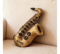 SweetJECCU Cuscino personalizzato a tema sassofono, cuscino a forma di sassofono con nome personalizzato, cuscini decorativi in peluche musicale, regali di Natale e compleanno per gli amanti della
