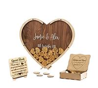 SweetJECCU Libro degli ospiti personalizzato per matrimonio, cornice in legno, con cuori in legno, decorazione rustica, libro degli ospiti per matrimonio, baby shower, compleanno (2 marroni)