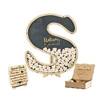 SweetJECCU Libro degli ospiti personalizzato per matrimonio, cornice in legno, con cuori in legno, decorazione rustica, libro degli ospiti per matrimonio, baby shower, compleanno (1-grigio)