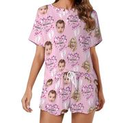 SweetJECCU Set di pigiami corti da donna personalizzati per il viso con foto personalizzate Set di pigiama per la festa della mamma, Manica Corta Rose 2, S-5XL