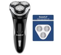 SweetLF Rasoio Elettrico Barba Uomo (più 3 lame+1 caricatore rapido) con testine rotanti 4D, rasoio ricaricabile con schermo LED, rasatura impermeabile IPX7 + regolabarba SWS7105- Nero
