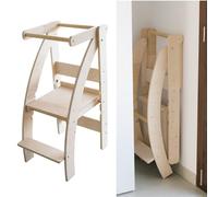 SWEETME Learning Tower Richiudibile in Legno, Torretta Montessoriana per Bambini, 3 Livelli di Altezza, Sgabello Comodo per Genitori…