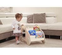 SWEETME Scaffale Basso in Legno per Bambini, Libreria Montessori con Ruote, Tavolino e Seduta, Altezza Bimbo