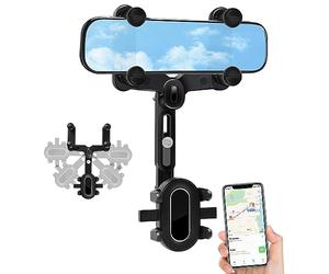 Sweetone Supporto per Telefono Specchietto Retrovisore Auto, Porta Cellulare 360° Girevole Retrattile, Multifunzionale Supporto Universale per Tutti gli Smartphone