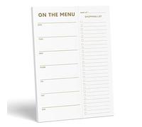 Sweetzer & Orange Agenda Settimanale per la Pianificazione dei Pasti - Bianco e Oro - Planner per Menu Settimanale - Lista della Spesa da Staccare, 2 Magneti per Frigorifero - 17x25cm, 52 Fogli