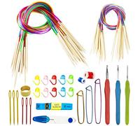 Sweieoni Ferri da Maglia Circolari 36 Paia Ferri Circolari Tubo Colorato Ferri Maglia Circolari Ferri da Maglia Circolari Bamboo Uncinetto Uncinetti Ferri per Maglia Kit con Ferri da Maglia Accessori