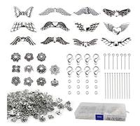 Sweieoni ZY0003, Ali Angelo Bigiotteria 500 Pezzi Ali Perline Metallo Angelo Portachiavi Angelo Custode Perline Ala Distanziatori in Metallo con Chiodini per Bigiotteria Fai-da-Te, Argento