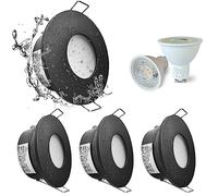 Sweier Faretti LED per Bagno IP65 Nero 5W Bianco Caldo 3000K 430 Lumen Faretto da Incasso Impermeabile GU10, Per bagno, cucina, corridoio, Diametro di Apertura 68 mm, Set di 4, Inclusa Presa GU10