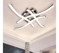 Sweier Plafoniera LED con Telecomando, 28W Lampada Soffitto Dimmerabile, 2800LM Moderno Cromato Curvo Lampadario, per Soggiorno, Camera da Letto Cucina, Sala da Pranzo