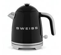 SWEISS Bollitore elettrico vintage KTS9, 1 L, pratico acciaio inox compatto 1000 W, bollitore rapido, livello dell'acqua visibile e graduato, spegnimento automatico, base girevole a 360°, nero