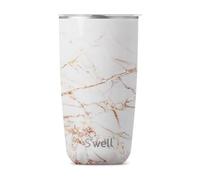 S'well Bicchiere Coperchio, 530 Ml, Oro Calacatta, Bicchiere da Viaggio a Triplo Isolamento Sottovuoto Senza Bpa/Bps con Coperchio Apribile, per Bevande Calde e Fredde