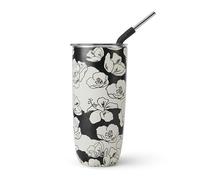 S'well - Bicchiere in acciaio inox con cannuccia e coperchio scorrevole, 700 ml, colore_ antracite, contenitore isolante sottovuoto a triplo strato, mantiene le bevande fredde per 18 ore e calde per 5
