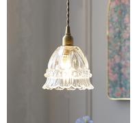 SWEMOPP Lampadario a sospensione in vetro a forma di fiore antico per isola cucina Lampada a sospensione a soffitto a petalo singolo oro vintage Mini lampadario moderno per sala da pranzo Bagno Camera