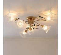 SWEMOPP Plafoniera A Fiore A 8 Luci per Camera da Letto per Ragazze Plafoniera da Incasso in Vetro Bianco Latte Ramo Floreale Plafoniera Vintage per Soggiorno per Cucina Bagno Ingresso in Fattoria
