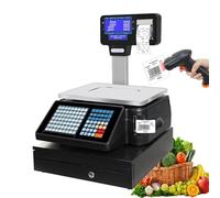 SWENEEN Bilancia Digitale per Il calcolo del Prezzo, Stampante Termica per Etichette a 2 Rotoli, Barra di Stampa con Barra Verticale, Display LCD Fronte/Retro, D