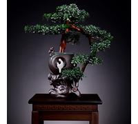 SWENEEN Bonsai Artificiale Albero Bonsai Artificiale con Base in Ceramica, Vaso E Statuetta di Monaco Bianco, Pianta da Interno Albero Bonsai Finto, Decorazione Feng Shui Piante,C