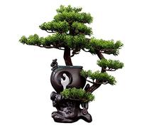 SWENEEN Bonsai Artificiale Albero Bonsai Artificiale con Base in Ceramica, Vaso E Statuetta di Monaco Bianco, Pianta D'Appartamento Albero Bonsai Finto, Decorazione Feng Shui Pia,A
