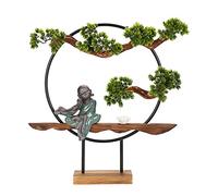 SWENEEN Bonsai Artificiale Albero Bonsai Artificiale Pianta Finta Decorazione Piante Artificiali in Vaso per Interni Scultura di Monaco in Ceramica Base in Legno Decorata per Dec,