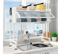 SWENEEN Scolapiatti da Appoggio sopra Il Lavello, Scolapiatti A 2 Livelli in Acciaio Inox, Grande Organizer da Piano Cucina con Anta A Ribalta per Piatti, Bicchieri, Ciotole E Po,