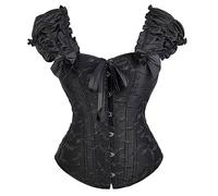 Corsetto Corsetto Bustino da Donna - Top Bustier Overbust Manica Corta con Volant A Sbuffo da Donna T-Shirt con Corsetto Legato sul Retro con Lacci Cincher in Vita,Nero,M
