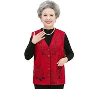 Maglioni Senza Maniche da Donna - Stampa Maglia Anziani di Mezza età Madre Scollo A V Gilet Giacca Autunno Inverno Nonna Maglioni Gilet da 60 A 80 Anni Gilet da Donna,Red,XL