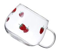 SWETRACE Tazza in Vetro da 350ml Manico e Motivo Fragola per Tè e Acqua, Capiente senza Sbavature, per Casa e Ristorante
