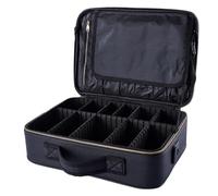 SWETRACE Valigetta Cosmetica Nera Oxford Manico e Design a Griglie, Custodia Portatile per Prodotti di Bellezza da Viaggio Facile da Trasportare e Protezione Interna