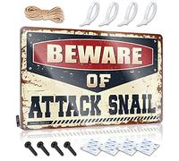 SWFG Cartello da bar personalizzato Beware of Attack Snail Targa in latta divertente per la decorazione della casa Little Man Cave Sign (20 x 30 cm)