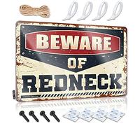 SWFG Targa in latta con scritta in inglese "Beware of Redneck", con scritta in lingua inglese "Man Cave Beware of Redneck" (lingua italiana non garantita)