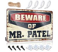 SWFG Targa in latta con scritta in lingua inglese "Beware of Mr. Patel", con scritta in lingua inglese "Man Cave", divertente cartello per garage (30 x 40 cm)