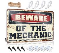 SWFG Targa in latta retrò con scritta "Beware of the Mechanic", decorazione per casa e bar, decorazione per grotte (30 x 40 cm)