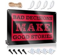 SWFG Targa in metallo con scritta "Bad Decisions Make Good Stories", per adulti, divertente, per garage, 20 x 30 cm