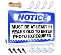 SWFG Targa in metallo vintage divertente con scritta in lingua inglese "Notice Must Be at least 21 Years Old to Enter Photo ID.Required Sign for Room Funny House Decor (20 x 30 cm)