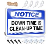 SWFG Targa vintage in metallo con scritta in inglese "Notice Down Time is Clean-Up Time", decorazione da parete in metallo, 30 x 40 cm