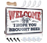 SWFG Targhe in latta per Man Cave Welcome I Hope You Brought Beer, divertente cartello per casa e bar (20 x 30 cm)
