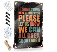 SWFG Targhe in metallo per casa e bar con scritta in inglese "If Something Offends You Please Let Us Know We Can All Use A Good Laugh", cartello Decaor per garage (20 x 30 cm)