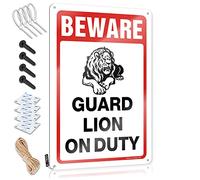 SWFG Targhe in metallo per uomo Cave Beware! Guard Lion On Duty Targa in latta divertente decorazione per cucina cartelli per ufficio (20 x 30 cm)