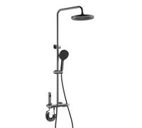 SWHC Colonna Doccia, con Pistola a Spruzzo, 4 Funzioni, Fori a Muro Regolabile, con Ripiano E Rubinetto, Tubo Doccia 1,5m, Doccetta in ABS, Erogazione a Cascata, Corpo Valvola in Ottone