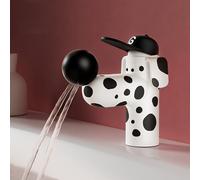 SWHC Rubinetto Bagno Lavabo Miscelatore Lavabo Bagno Completa, Cucciolo in Ottone, 3/8 Pollici con Flessibili Acqua Calda Fredda, Naso Girevole a 360° (In bianco e nero)