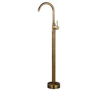 SWHC Rubinetto per Vasca Freestanding, Rotazione a 360° Rubinetto per Vasca da Terra Maniglia Unica Rubinetto Vasca da Bagno Freestanding Ottone Vintage Rubinetto Bagno Oro Spazzolato